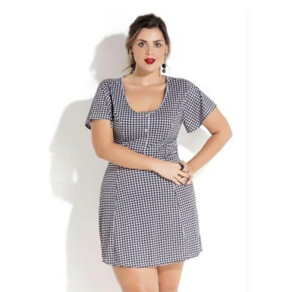 Vestido Evasê Xadrez Vichy Plus Size