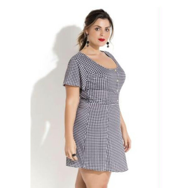 Vestido Evasê Xadrez Vichy Plus Size - Image 5