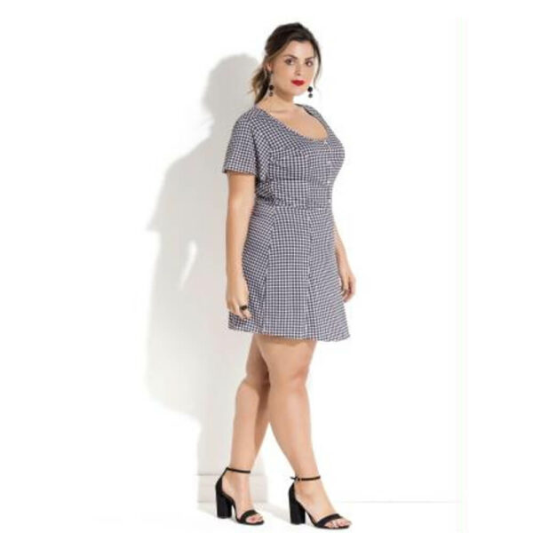 Vestido Evasê Xadrez Vichy Plus Size - Image 3